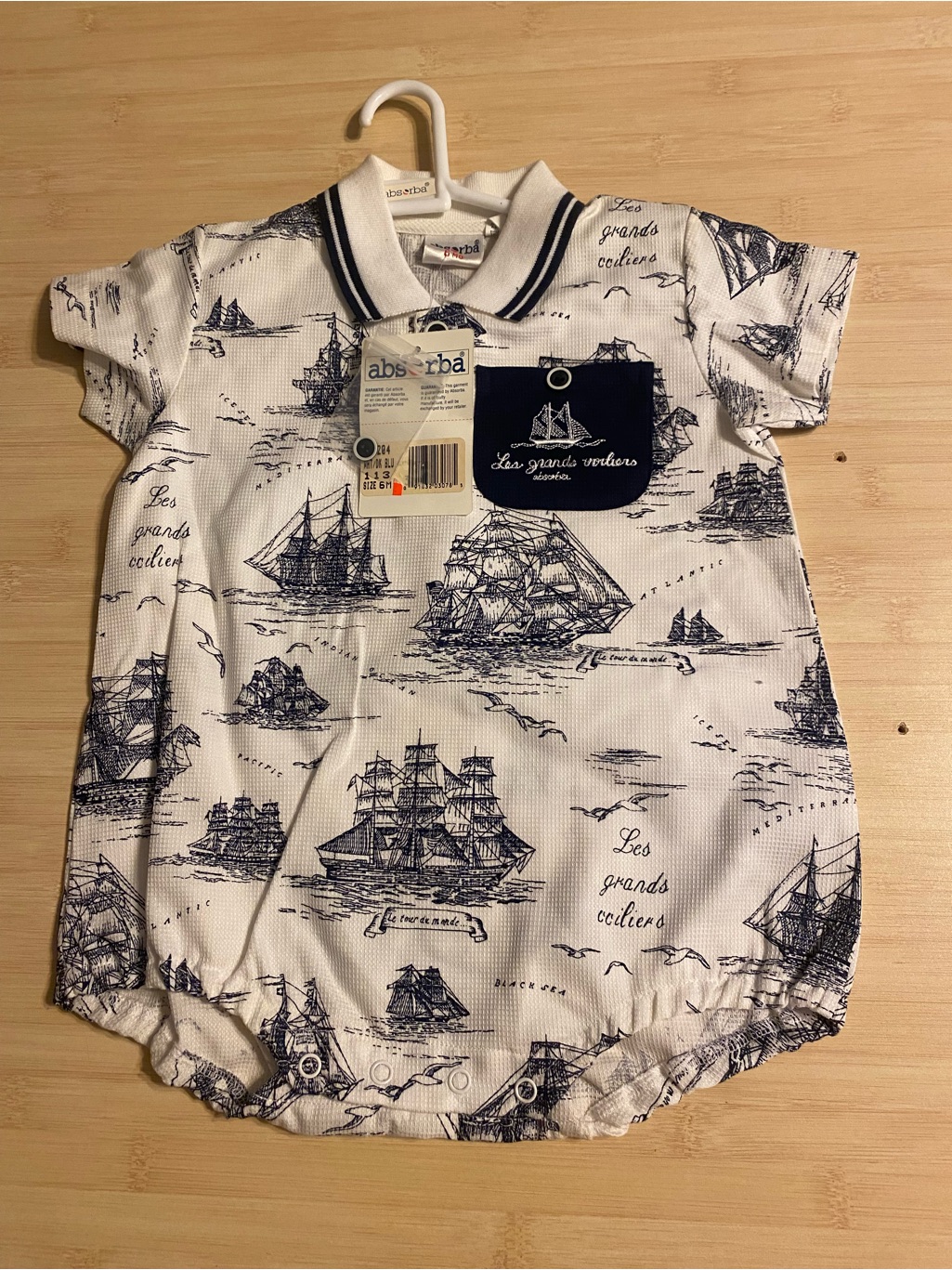 Baby Boy Clothes New Absorba Vintage 6 Month Sail Boat Nautical Romper Outfit